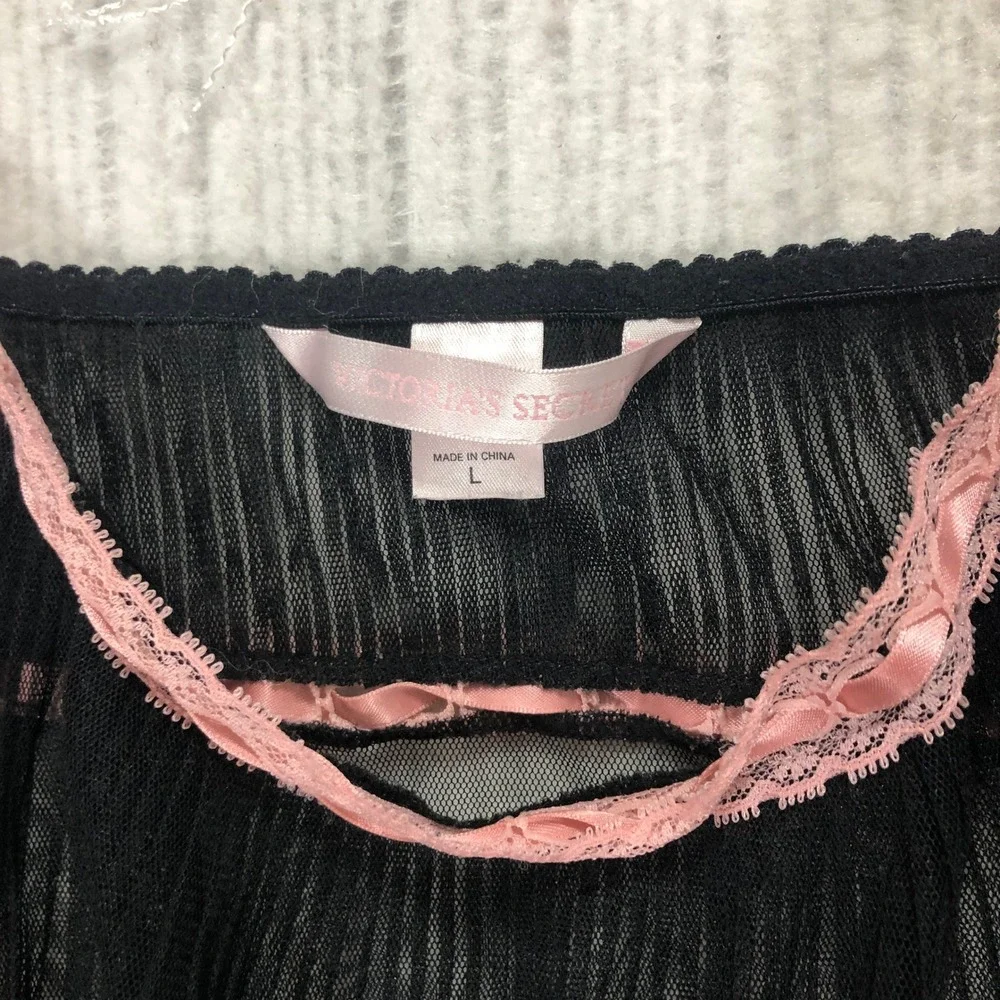 Victorias Secret Black‎ Pink Lace Babydoll Chemise Nightgown L
